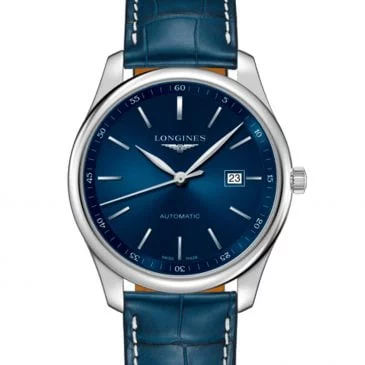 Logines Master Collection 42 Steel-Blue Leather