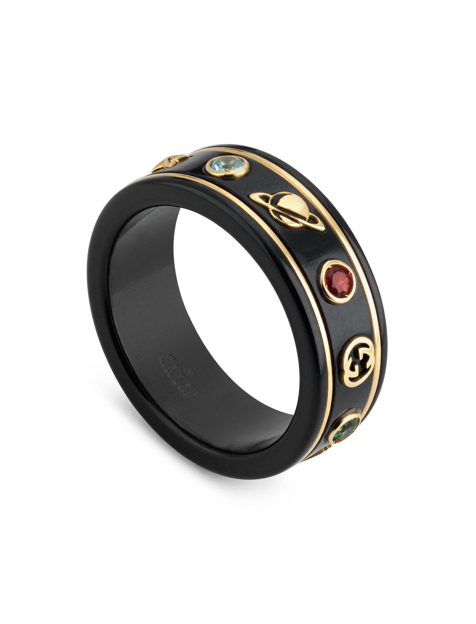 GUCCI Black Icon Ring with Gemstones 