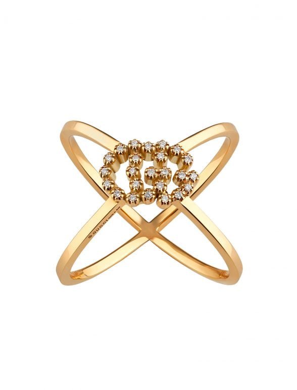 gucci anillo en forma de x gg running con diamantes