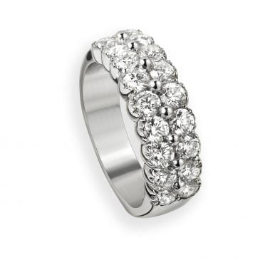 Anillo Oro Blanco con Dos Filas de Diamantes Talla Brillante