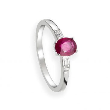 Anillo Oro Blanco Rubí y Diamantes