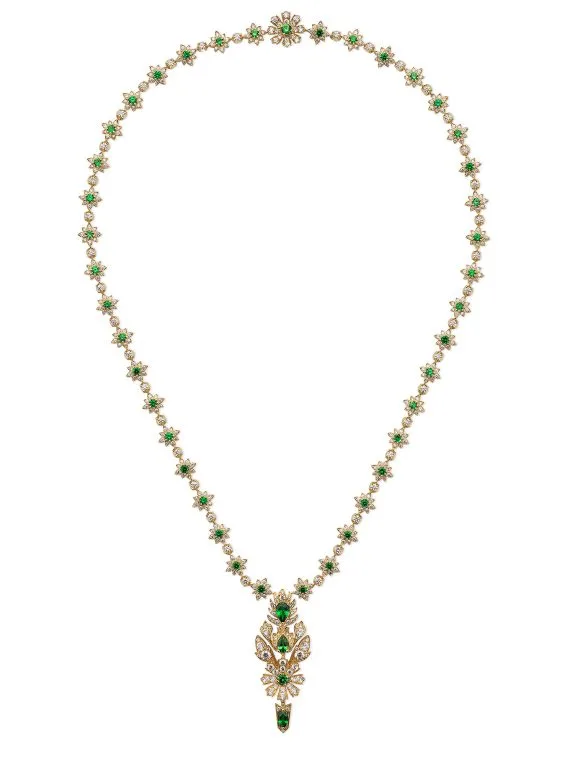 collar gucci flora oro amarillo con diamantes y tsavoritas