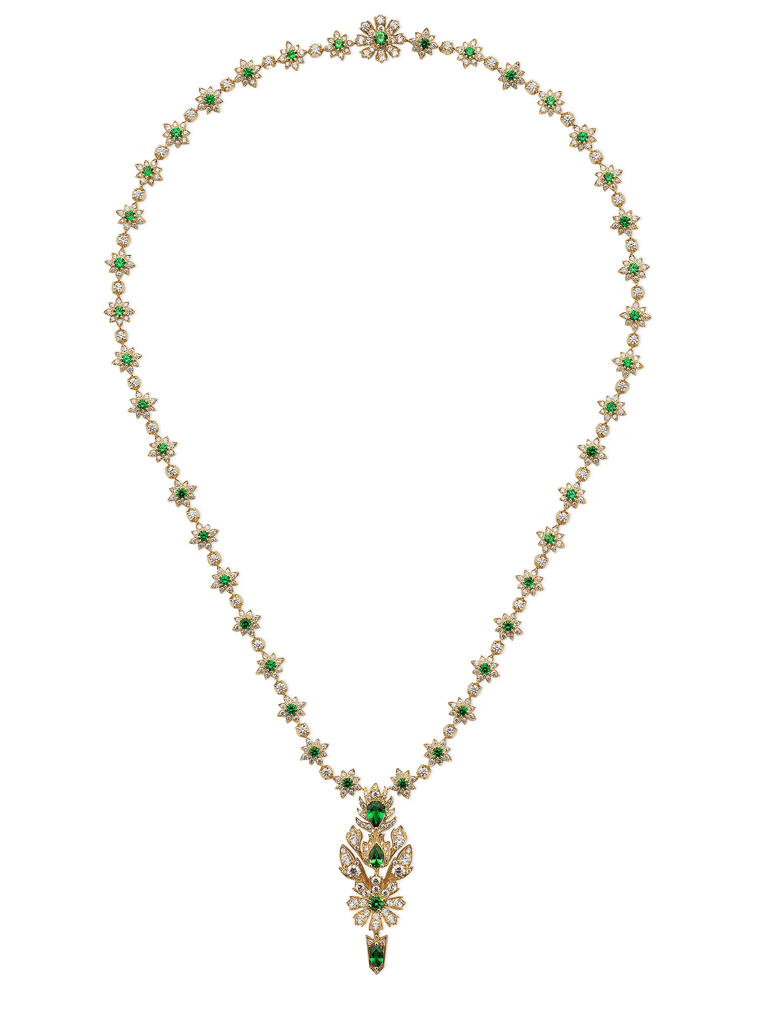 collar gucci flora oro amarillo con diamantes y tsavoritas