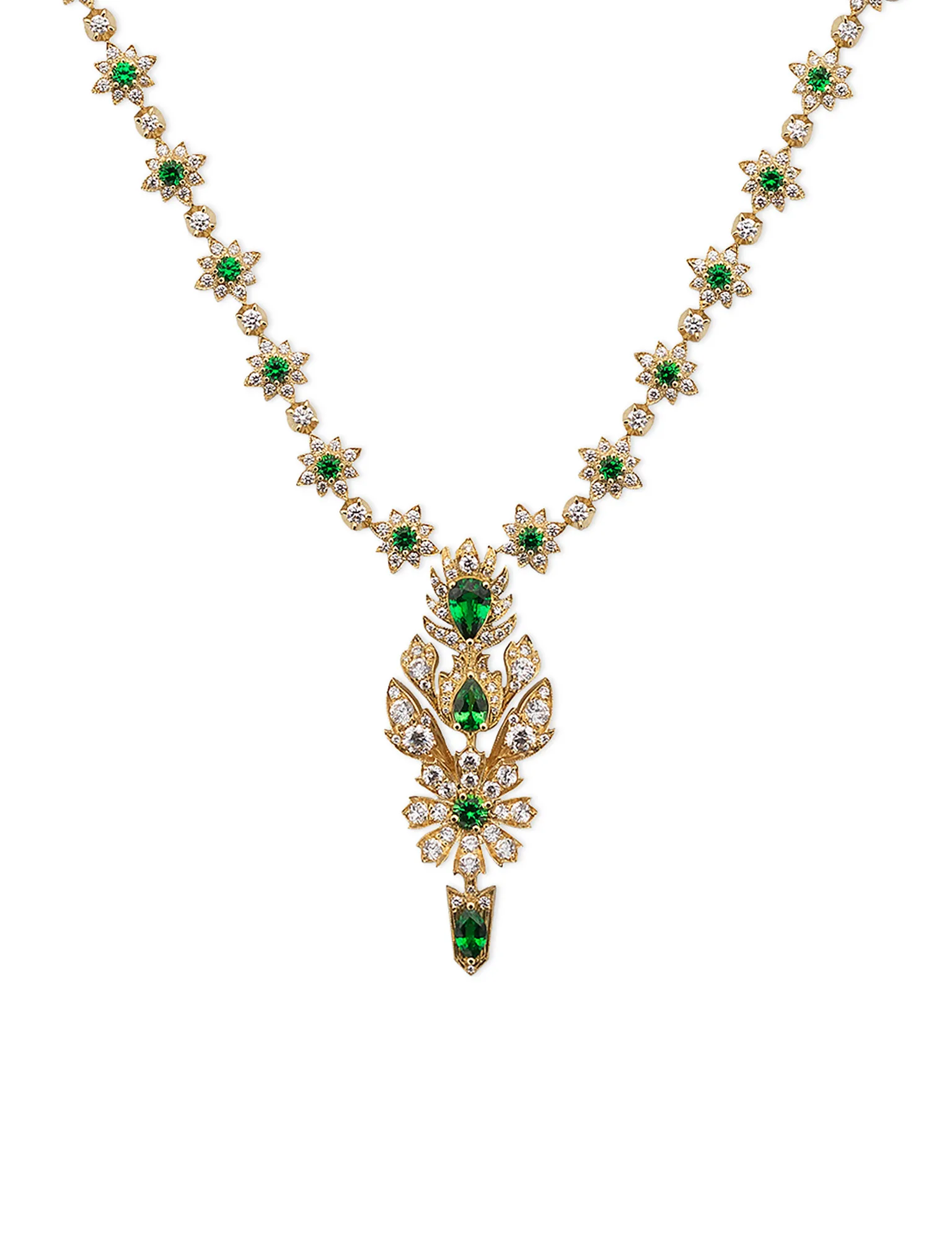 collar gucci flora oro amarillo con diamantes y tsavoritas