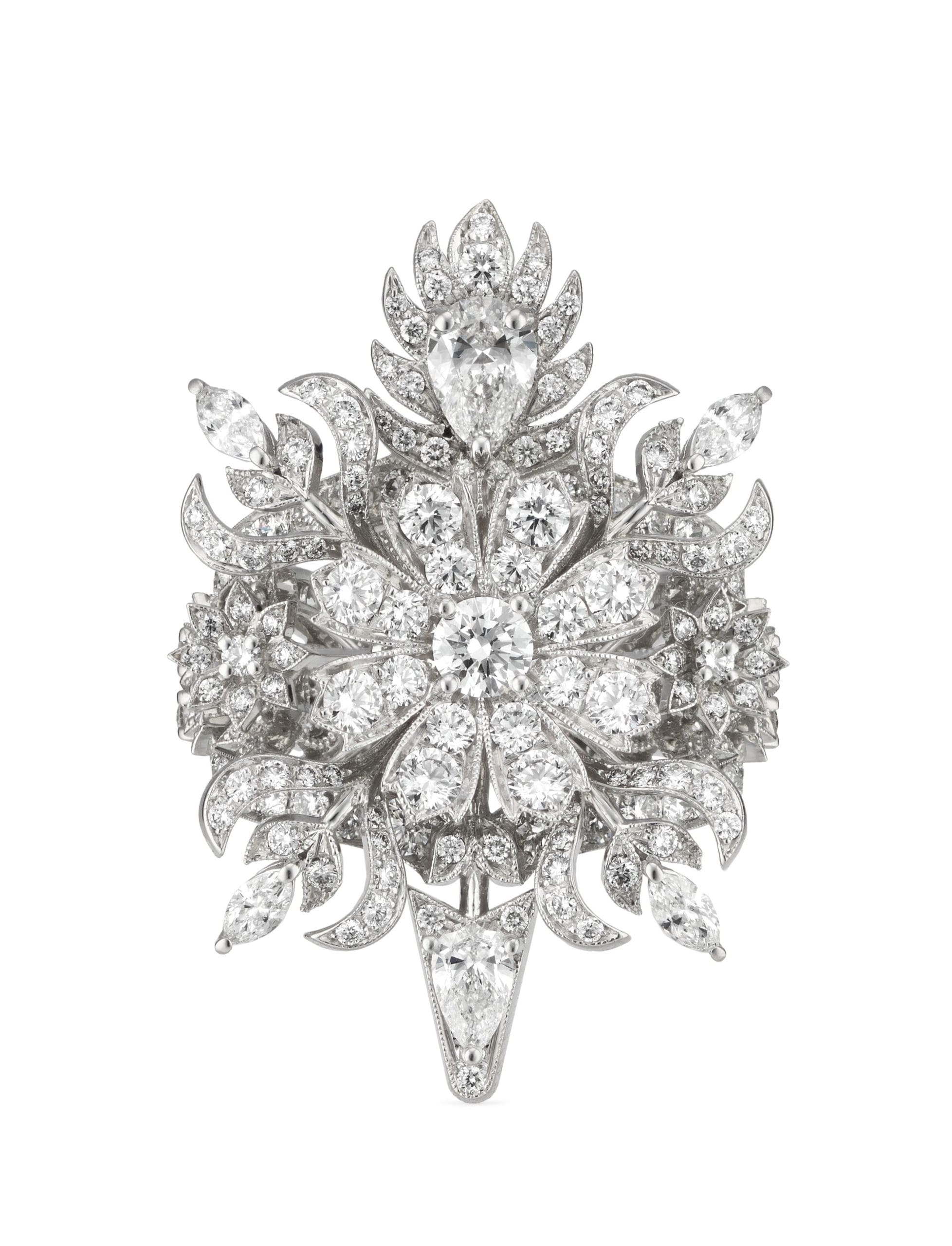 anillo gucci flora oro blanco con diamantes