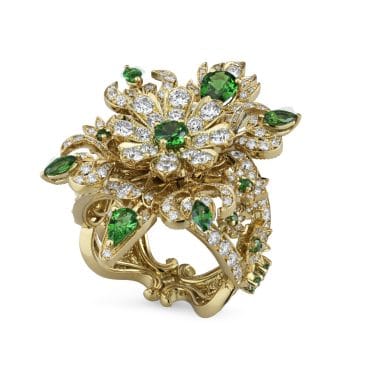 Anillo Gucci Flora Oro Amarillo con Diamantes y Tsavoritas