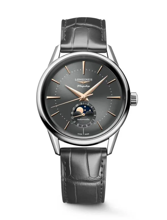 Reloj Longines Flagship Heritage Moonphase 38,5mm para hombre, Ref. L4.815.4.52.2, sofisticación y precisión.