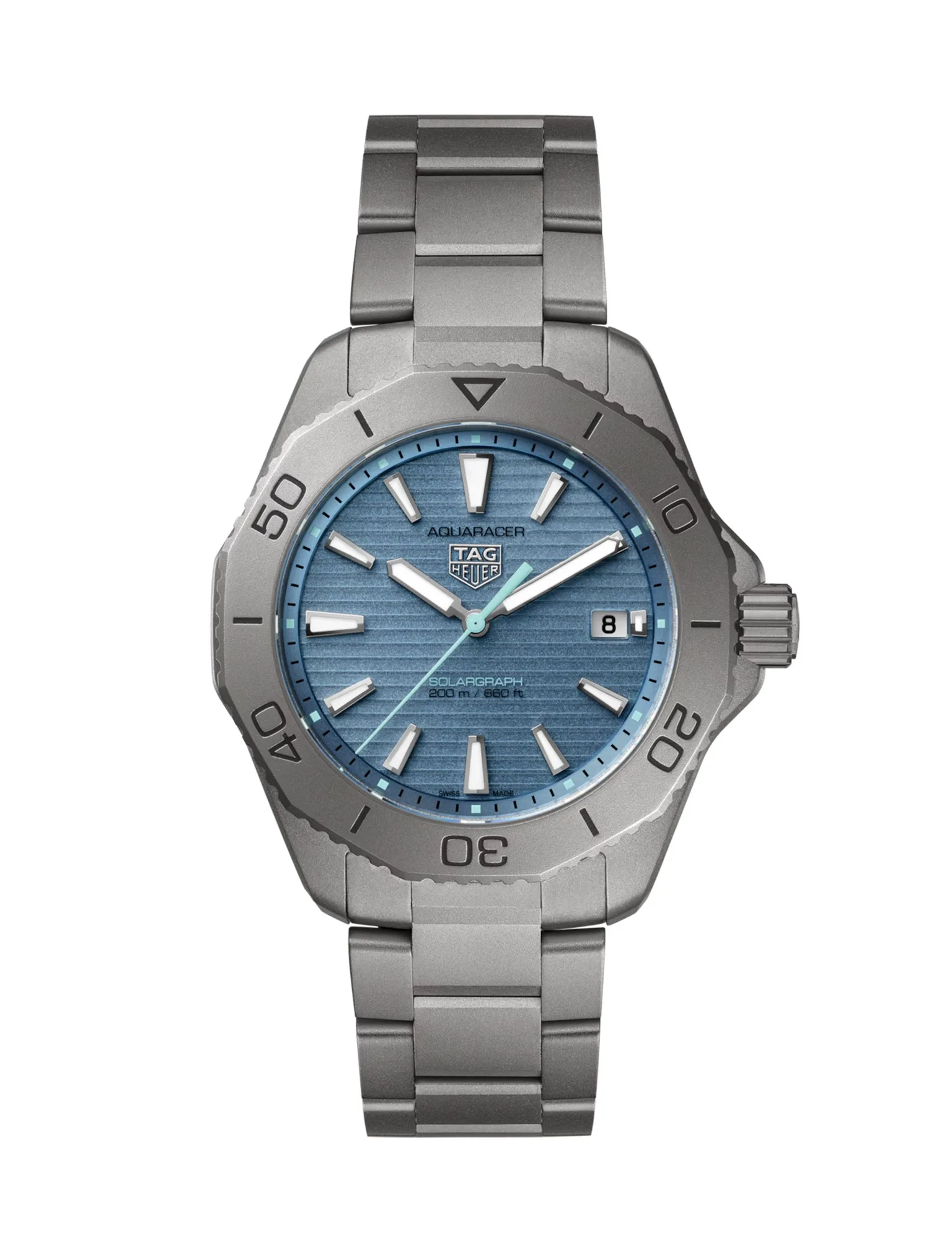 Reloj de hombre TAG Heuer Aquaracer Solargraph 40 mm ref. WBP1182.BF0000, caja y brazalete titanio, esfera azul.