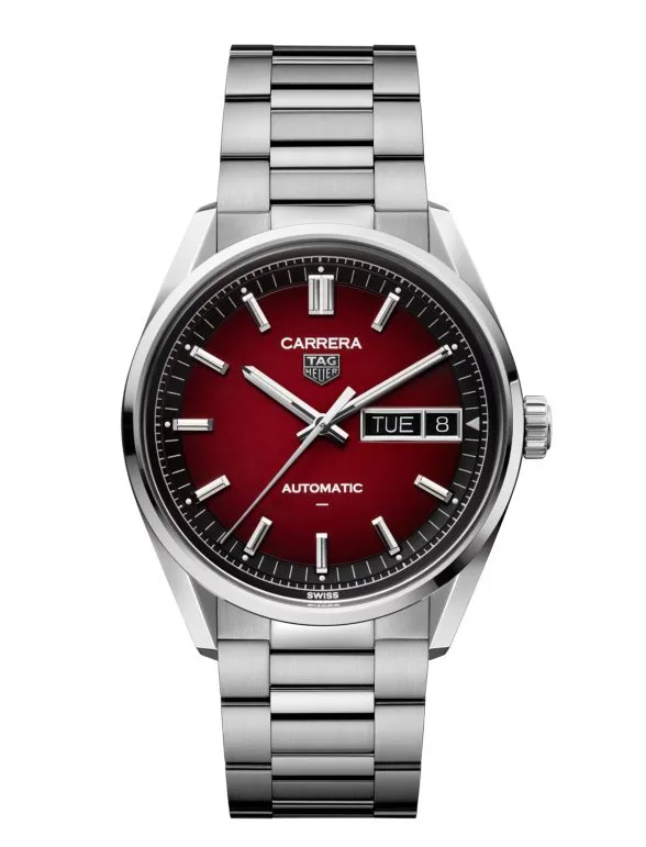Reloj TAG Heuer Carrera Day-Date 41 mm Ref. WDA2113.BA0043, automático rojo ahumado, diseño audaz para hombres.