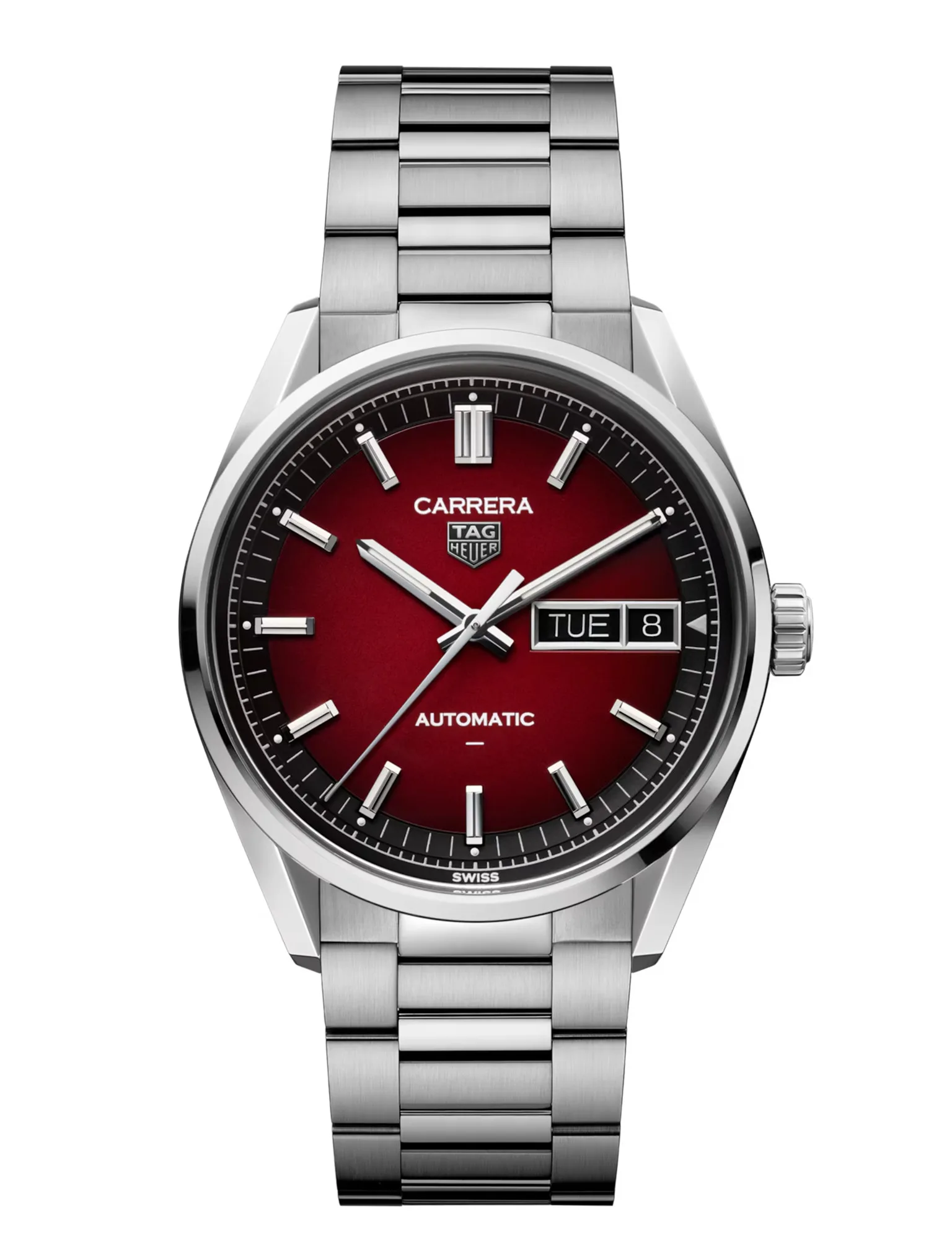 Reloj TAG Heuer Carrera Day-Date 41 mm Ref. WDA2113.BA0043, automático rojo ahumado, diseño audaz para hombres.