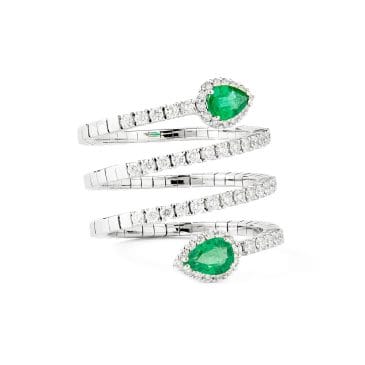 Anillo Espiral de Oro blanco con Esmeraldas y Diamantes