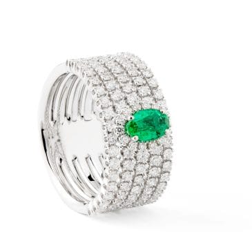 anillo oro blanco con esmeraldas y diamantes
