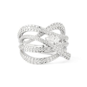 Anillo Oro Blanco Entrelazado con Diamantes