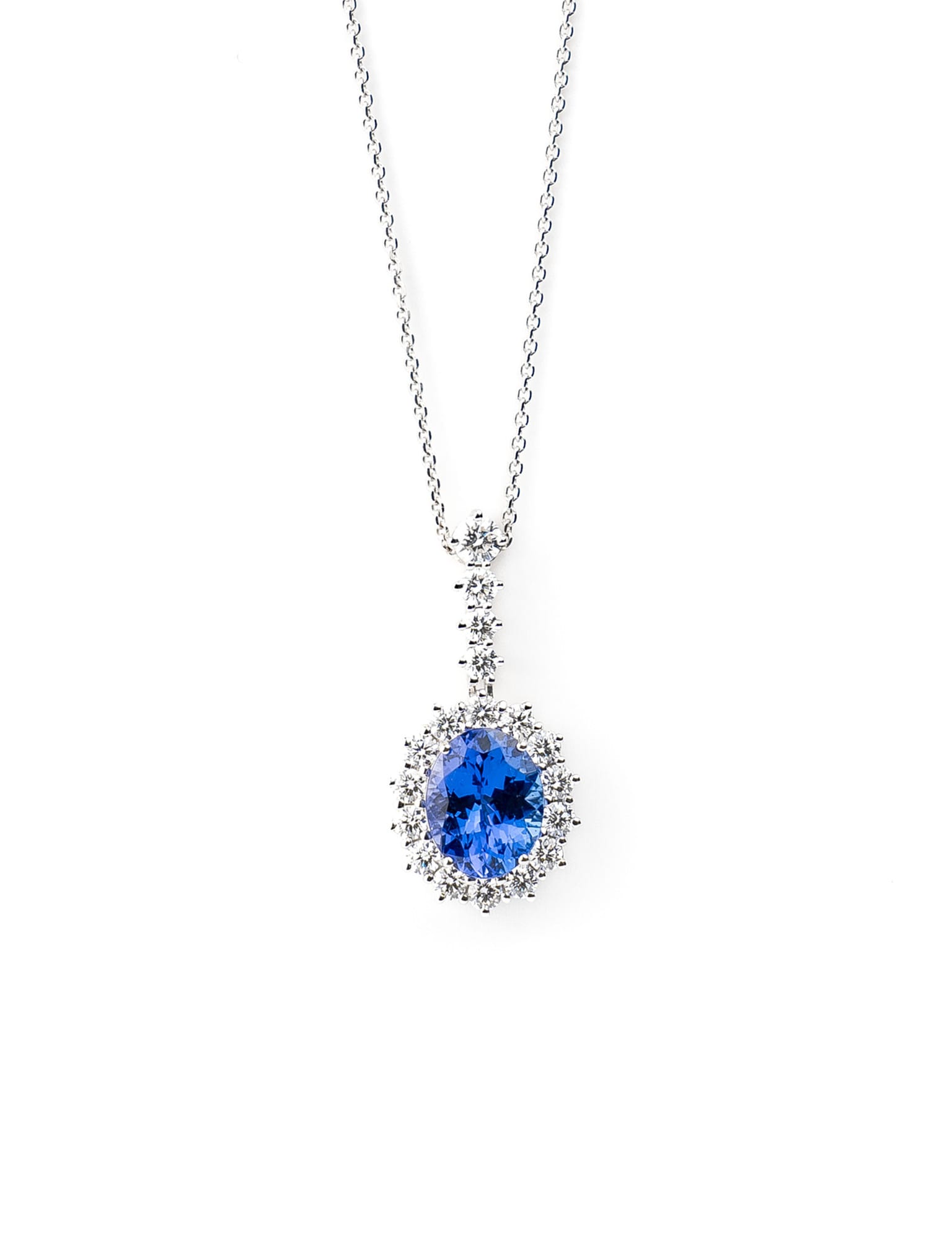 Colgante oro blanco con Tanzanita y Diamantes