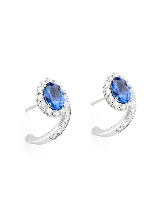 Pendientes oro blanco con Tanzanita y Diamantes