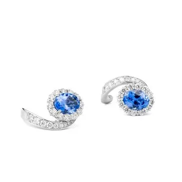 pendientes oro blanco con tanzanita y diamantes