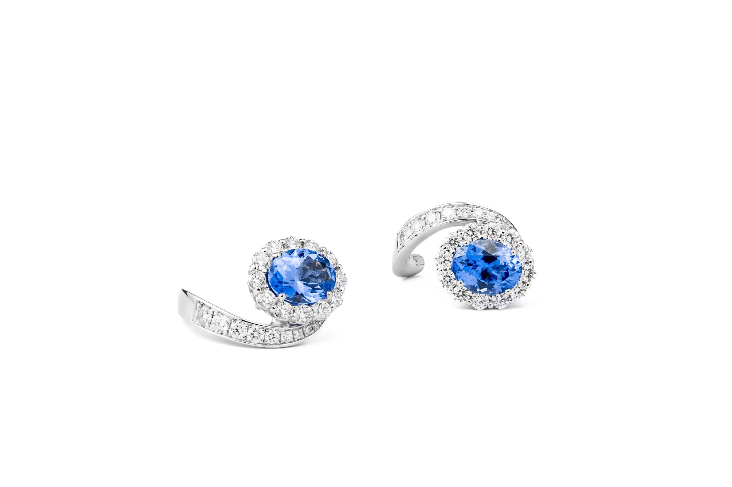 Pendientes oro blanco con Tanzanita y Diamantes - Image 2
