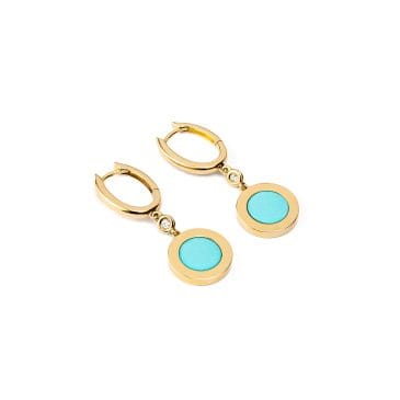 pendientes oro amarillo con diamantes y turquesas