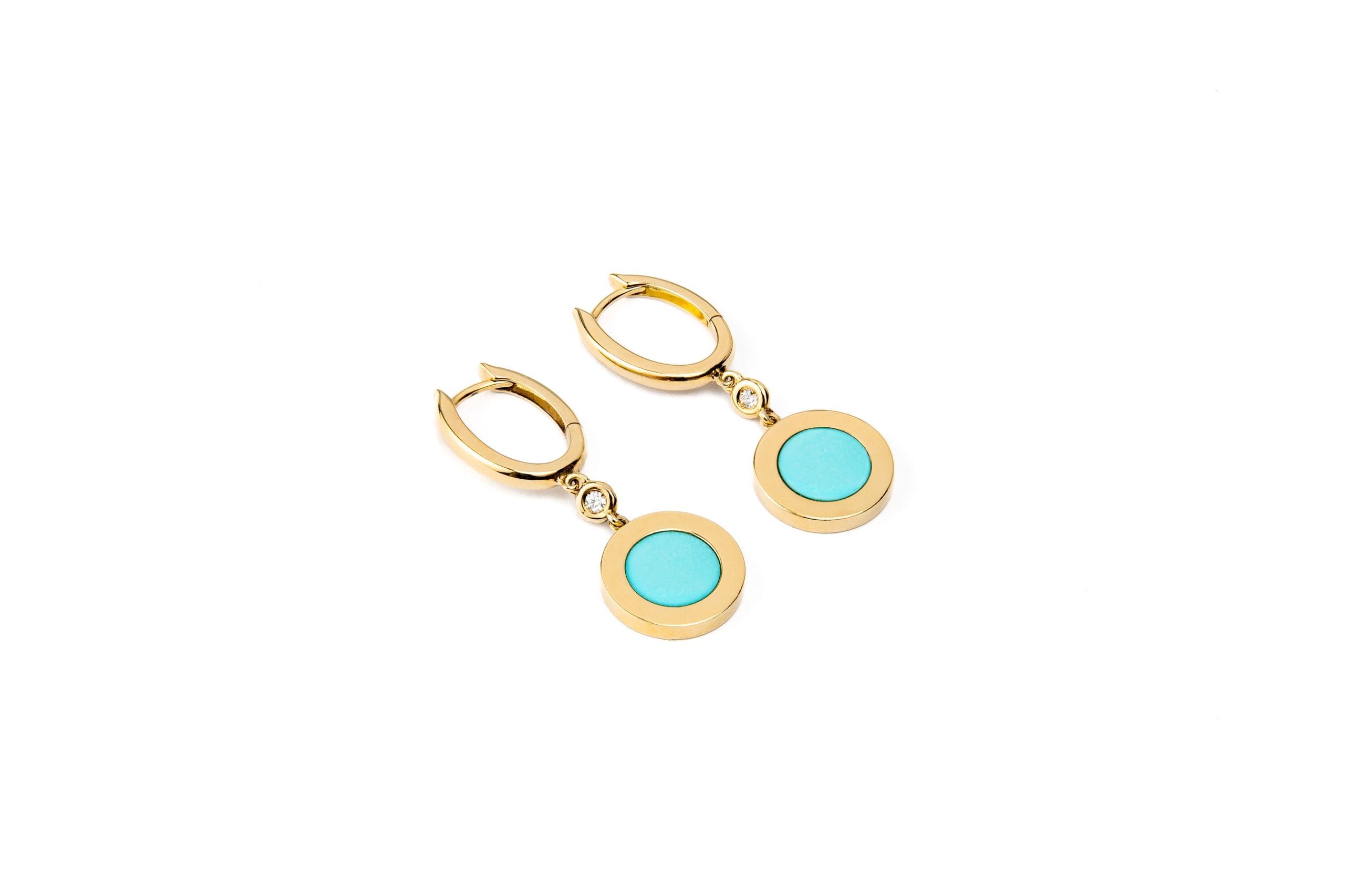 pendientes oro amarillo con diamantes y turquesas