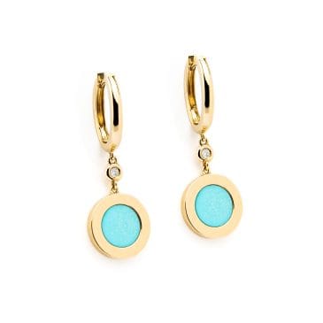 Pendientes Oro Amarillo con Diamantes y Turquesas