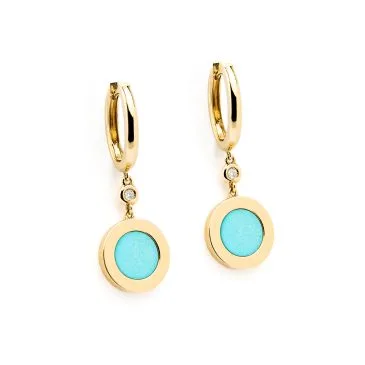 Pendientes Oro Amarillo con Diamantes y Turquesas