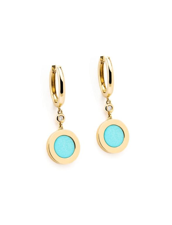 pendientes oro amarillo con diamantes y turquesas
