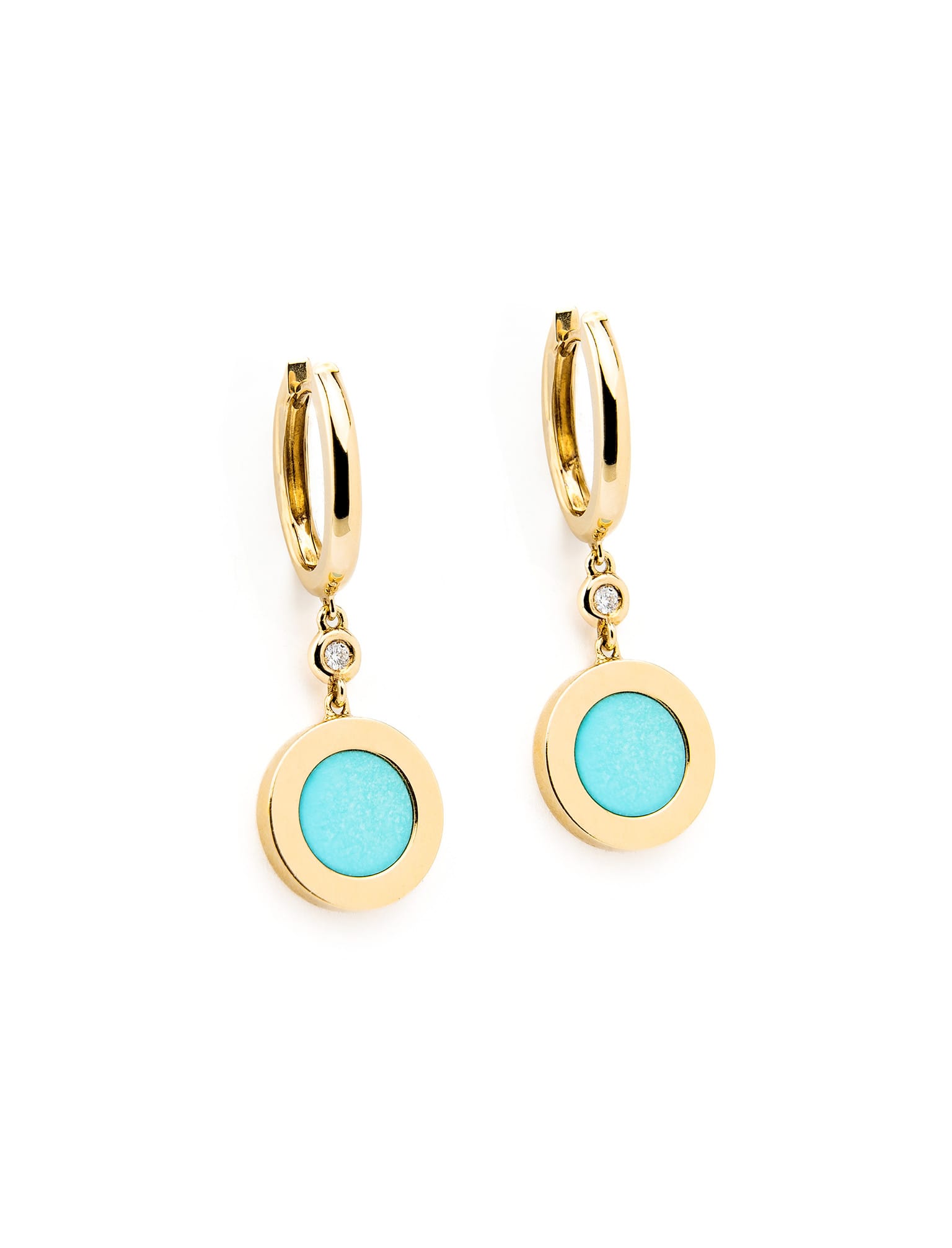 pendientes oro amarillo con diamantes y turquesas