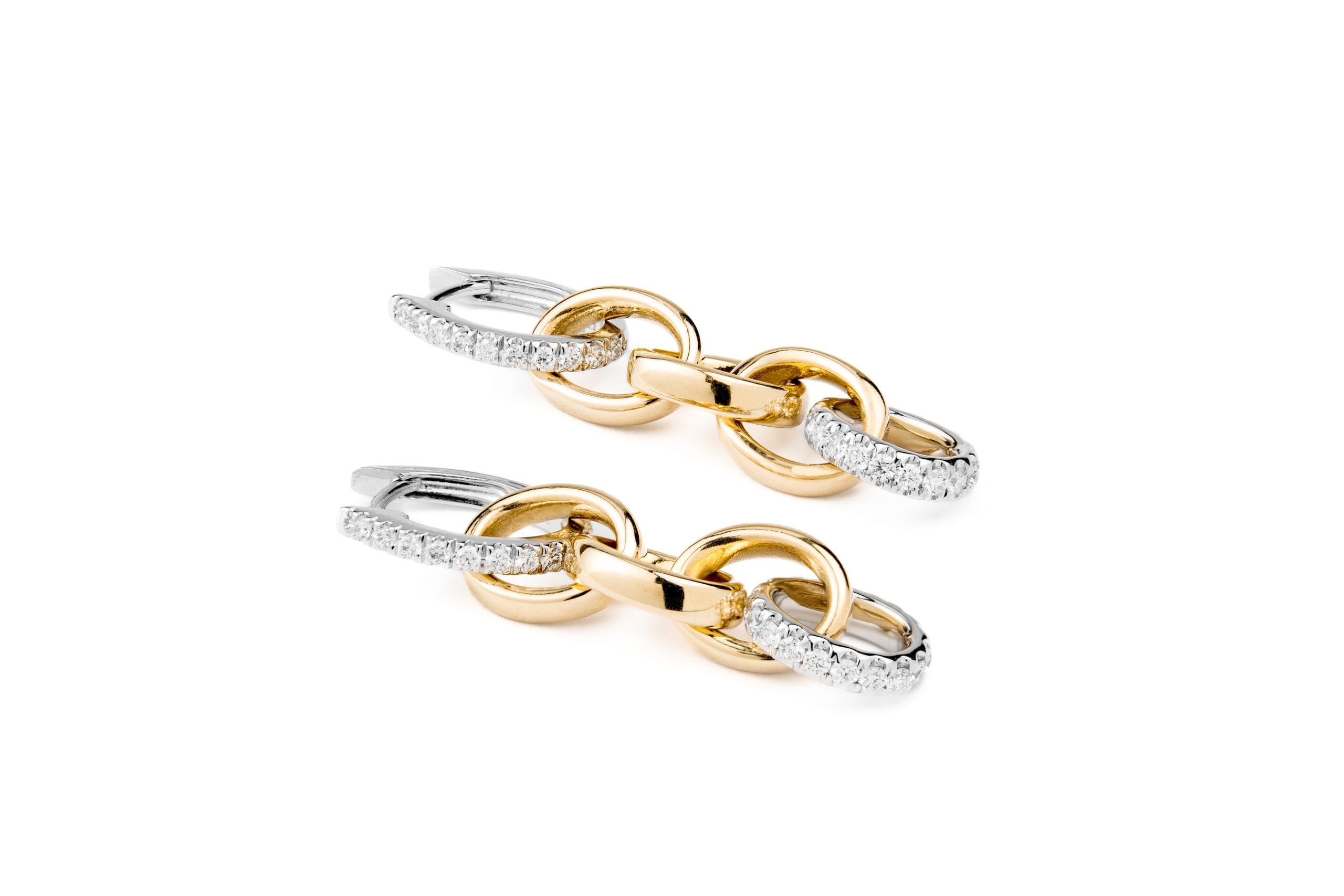 pendientes oro amarillo y oro blanco con diamantes