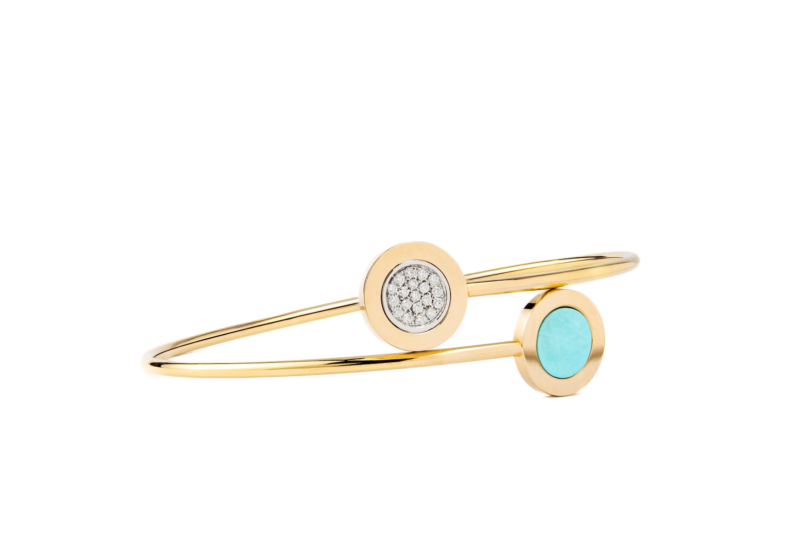 pulsera oro amarillo con diamantes y turquesas