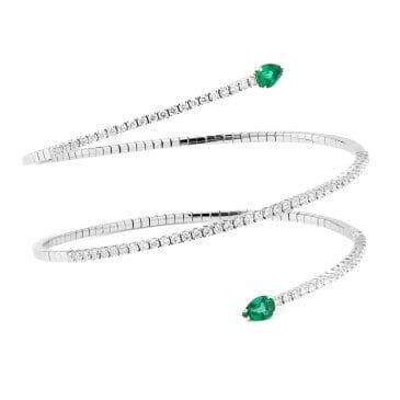 Pulsera Espiral de Oro blanco con Esmeraldas y Diamantes