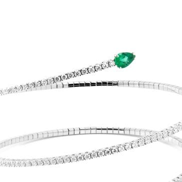 pulsera espiral de oro blanco con esmeraldas y diamantes